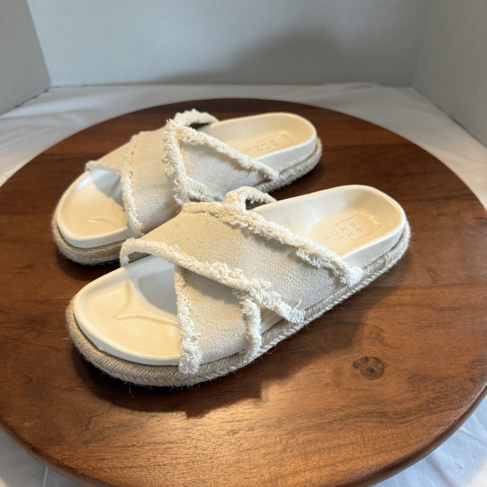 ShuShop Cream Frayed Crossband Sandals - Picture 3 of 16